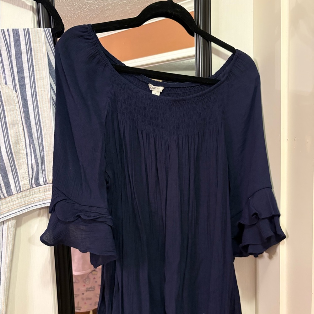 Cato Navy Blue Ruffle Sleeve Blouse